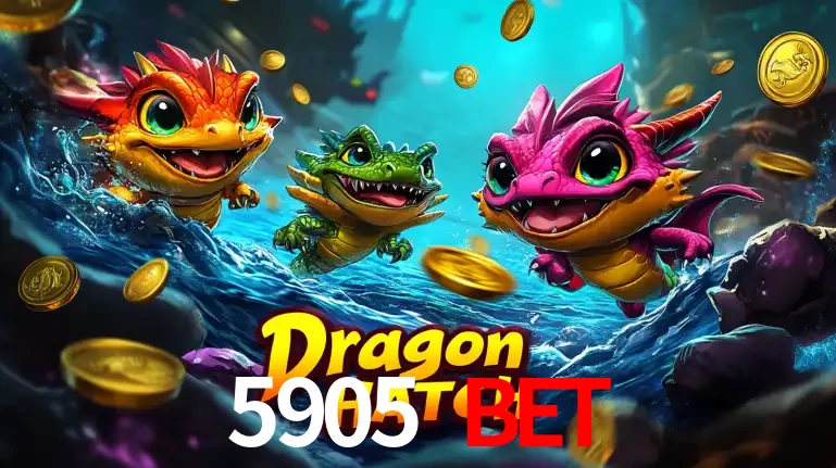 Arte promocional do jogo Dragon Hatch com três adoráveis dragões bebês nadando entre moedas de ouro, um dos slots mais divertidos para jogar no cassino 5905 BET.