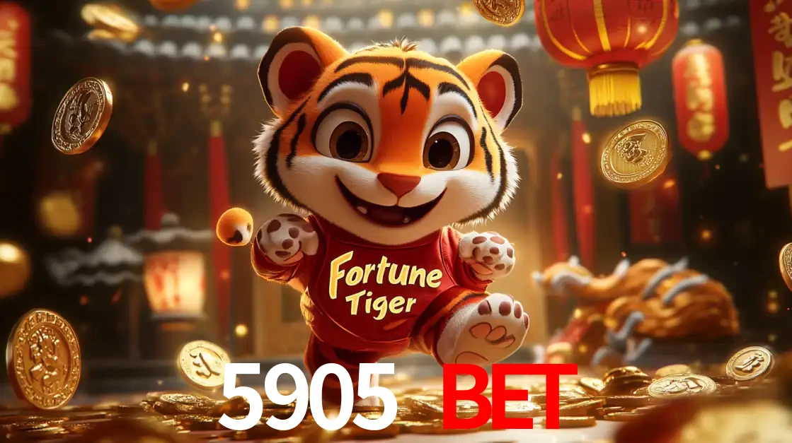 O alegre personagem do Fortune Tiger correndo sobre um caminho de moedas de ouro, simbolizando os grandes prêmios e a diversão do popular jogo de slot do 5905 BET.