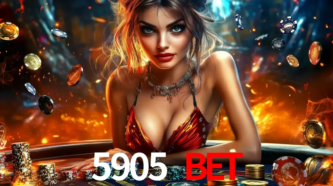 Mulher em uma mesa de cassino com pilhas de fichas e um fundo de fogo, pronta para uma rodada de altas apostas nos jogos de mesa emocionantes do cassino 5905 BET.